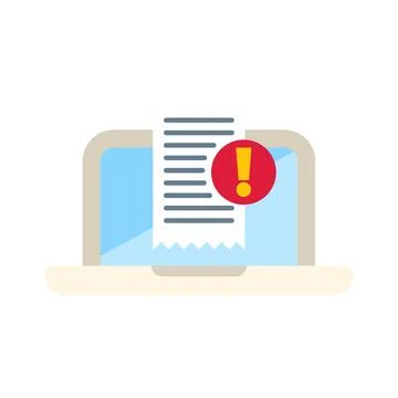 Laptop displaying an alert regarding a document error Stock Illustration