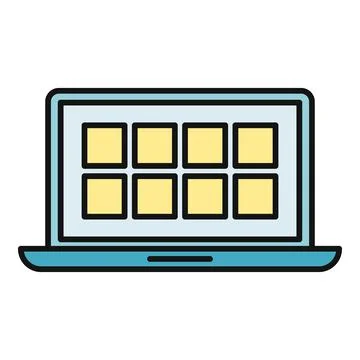 Laptop displaying application icons grid on screen Stockillustratie