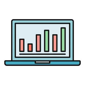 Laptop displaying bar graph for data analysis Stock Illustration