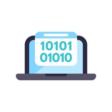 Laptop displaying binary code illustrating programming and data Stock Illustration
