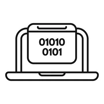Laptop displaying binary code, programming, and data concept 库存插图