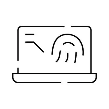 Laptop displaying biometric fingerprint for data security Stock Illustration