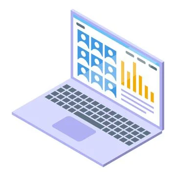 Laptop displaying candidate profiles and performance statistics, useful for h 스톡 일러스트