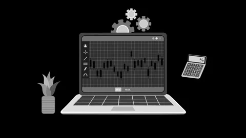 Laptop displaying candlestick trading chart animated, Laptop with candlesti.. Видео 334762723