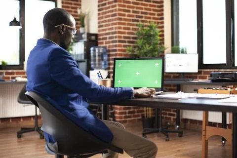 Laptop displaying chromakey template Stock Photos