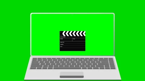 Laptop displaying clapperboard animation on green screen 4K 스톡 동영상 338328495