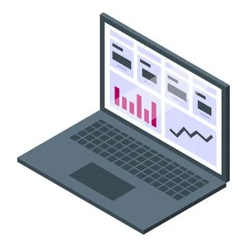 Laptop displaying complex business analytics and data visualization dashboard Stock Illustration