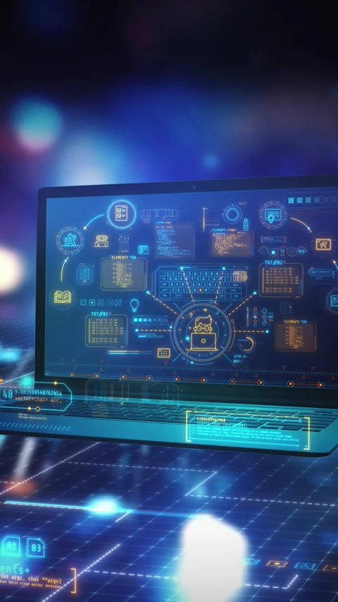 Laptop displaying complex data analysis and digital information processing Stock Footage 318268955