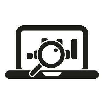 Laptop displaying data analysis chart with magnifying glass Illustrazione stock