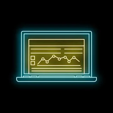 Laptop displaying data analytics chart with neon glow Stockillustratie