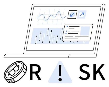 Laptop displaying data with graphs, charts, arrows, and a document icon, acco イラスト素材