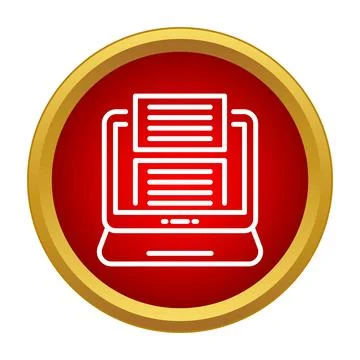 Laptop displaying digital document icon on red button Stockillustratie