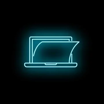 Laptop displaying digital document loading neon icon 스톡 일러스트