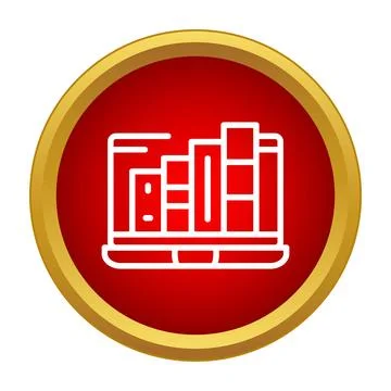 Laptop displaying digital library books in red circle Stock Illustration