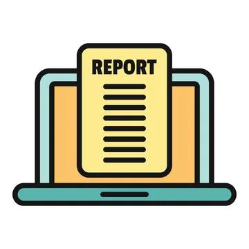 Laptop displaying digital report document icon Stock Illustration