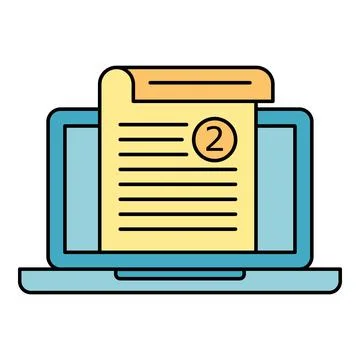 Laptop displaying document with notification number two Stock Illustration