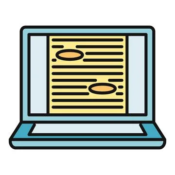 Laptop displaying document with text and highlighted sections Illustrazione stock