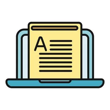 Laptop displaying document with text editing application icon Illustrazione stock
