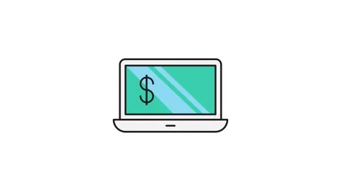 A laptop displaying a dollar sign, symbolizing finance or online business o.. Video stock 335259544