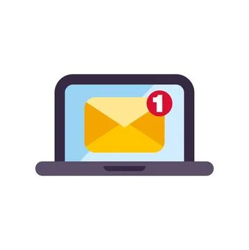 Laptop displaying email incoming message notification Stock Illustration
