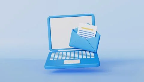 Laptop displaying email with open envelope, Email services and digital message イラスト素材