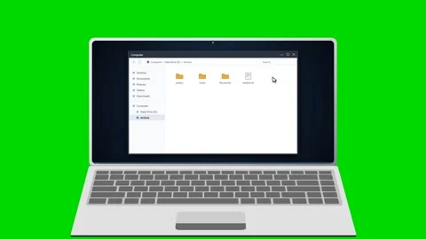 Laptop displaying file management and searching file animation on a green screen Video stock 341693931