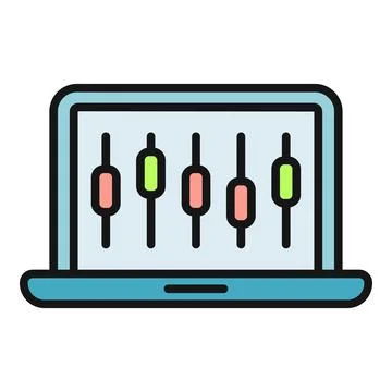 Laptop displaying financial candlestick chart for stock market trading Illustrazione stock