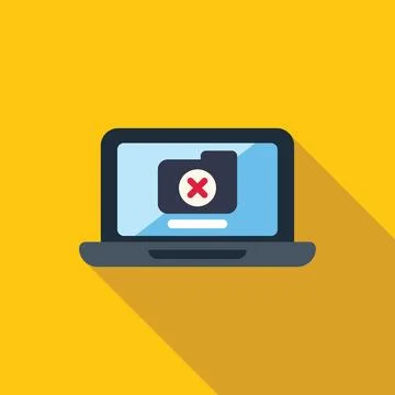 Laptop displaying folder with delete icon representing data loss concept Illustrazione stock