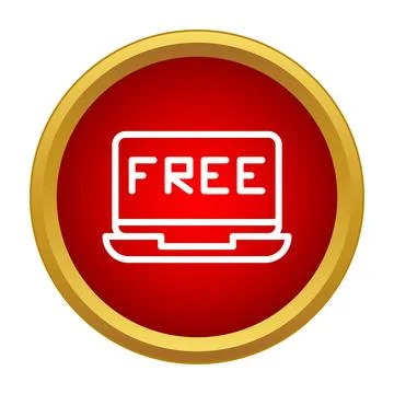 Laptop displaying free content inside round red button Stock Illustration