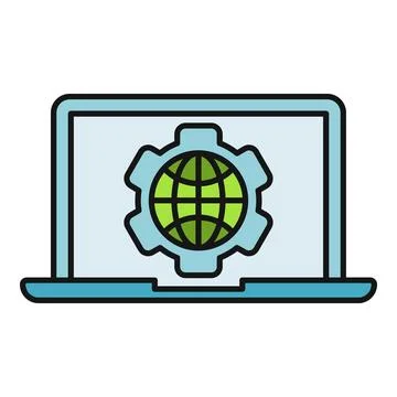 Laptop displaying global internet settings and network management イラスト素材