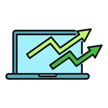 Laptop displaying growing graph with upward arrows 스톡 일러스트