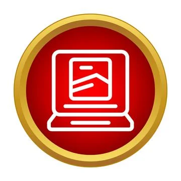 Laptop displaying image icon on red button Stock Illustration