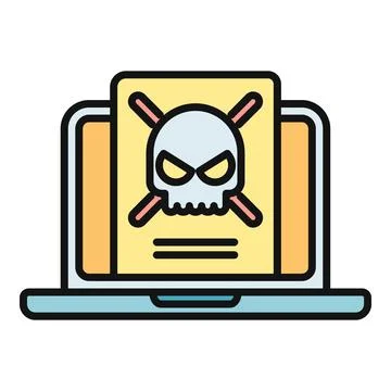 Laptop displaying malware alert icon with skull symbol 库存插图