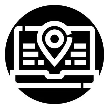 Laptop displaying map with location pin icon Illustrazione stock