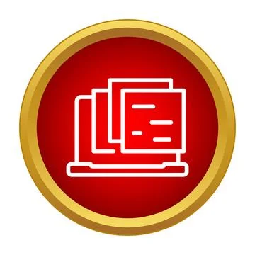 Laptop displaying multiple document files inside a red circle Stock Illustration