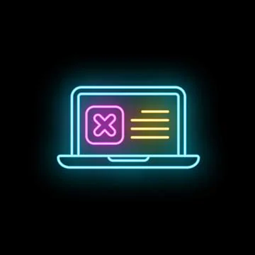 Laptop displaying neon error message indicating system failure Stock Illustration
