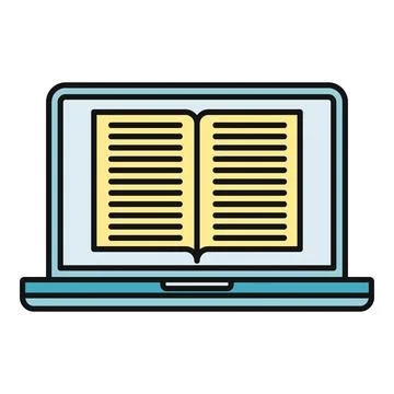 Laptop displaying open book icon for e learning Stock Illustration