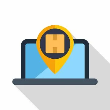 Laptop displaying package tracking location pin icon Illustrazione stock