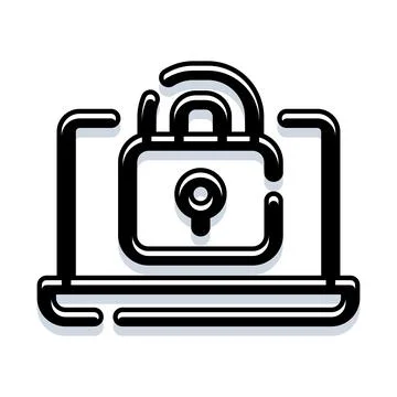 Laptop displaying padlock icon for cybersecurity protection Stock Illustration