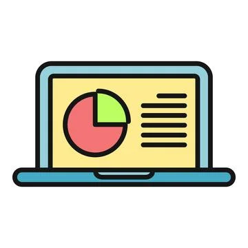 Laptop displaying pie chart and data graph analysis Stock Illustration