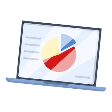 Laptop displaying pie chart representing business data analysis Stock Illustration