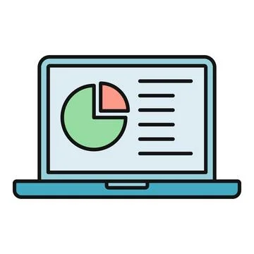 Laptop displaying pie chart spreadsheet data analysis イラスト素材