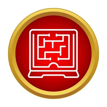 Laptop displaying printed circuit board maze icon Illustrazione stock