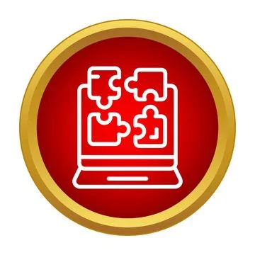Laptop displaying puzzle pieces finding digital solution Stock Illustration