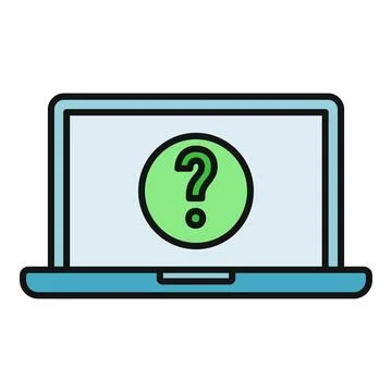 Laptop displaying question mark icon needing help or support Illustrazione stock