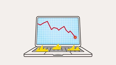 Laptop displaying a red line graph, economy, financial crisis 動画素材 276811037
