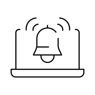 Laptop displaying a ringing bell notification icon Stock Illustration