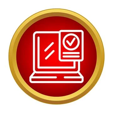 Laptop displaying security checkmark approval document Stock Illustration