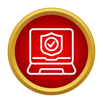 Laptop displaying security shield and checkmark icon Stock Illustration