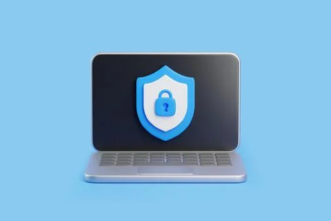 Laptop Displaying Security Shield with Padlock イラスト素材